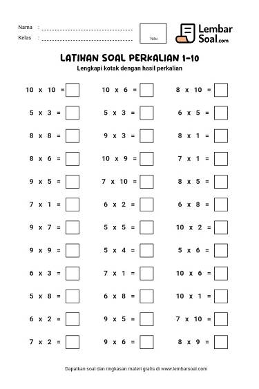 Gambar Latihan Soal Perkalian 1-10