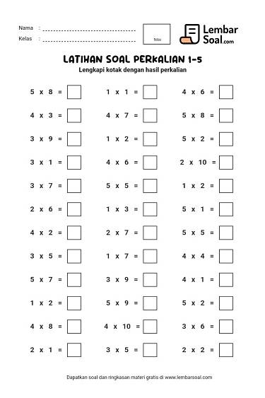 Gambar Latihan Soal Perkalian 1-5