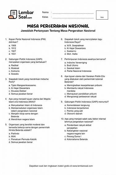 Gambar Soal Masa Pergerakan Nasional