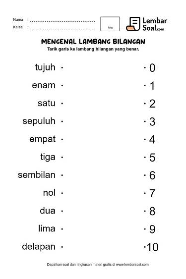 Gambar Memasangkan Nama dengan Lambang Bilangannya