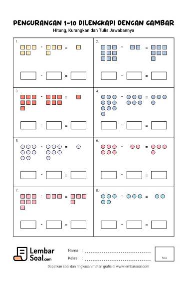 Gambar Pengurangan 1-10 Dilengkapi dengan Gambar