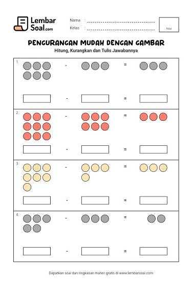 Gambar Pengurangan Mudah Dengan Gambar