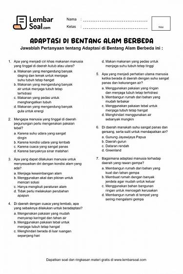 Gambar Soal Adaptasi di Daerah dengan Bentang Alam Berbeda