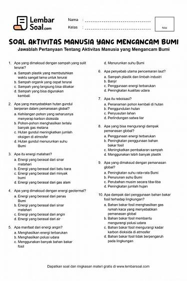 Gambar Soal Aktivitas Manusia yang Mengancam Bumi
