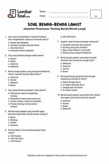 Gambar Soal Benda-Benda Langit