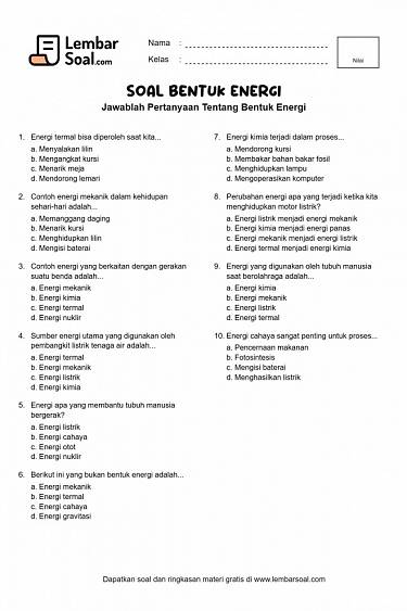 Gambar Soal Bentuk Energi