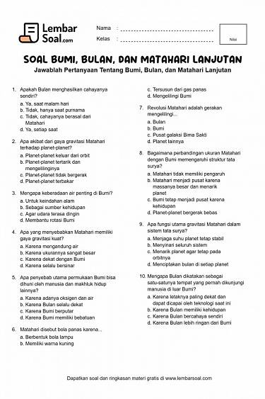 Gambar Soal Bumi, Bulan, dan Matahari Lanjutan