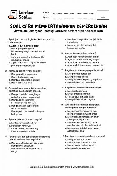 Gambar Soal Cara Mempertahankan Kemerdekaan