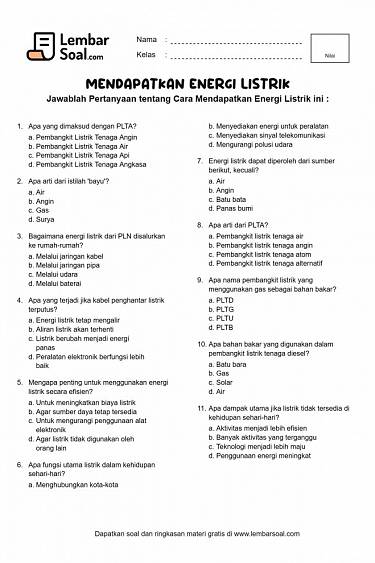 Gambar Soal Cara Mendapatkan Energi Listrik