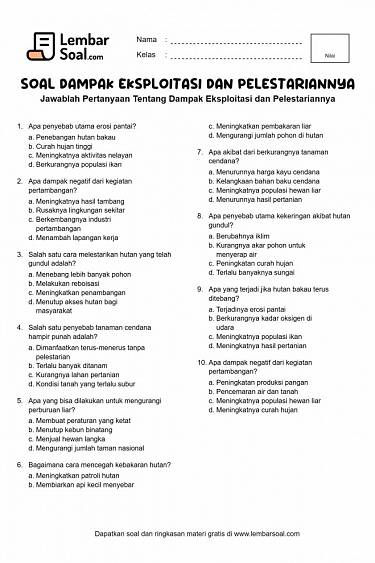 Gambar Soal Dampak Eksploitasi dan Pelestariannya