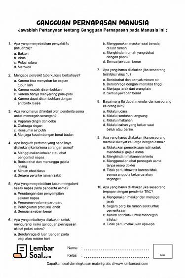 Gambar Soal Gangguan Pernapasan pada Manusia