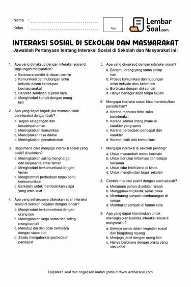 Gambar Soal Interaksi Sosial di Lingkungan Sekolah dan Masyarakat