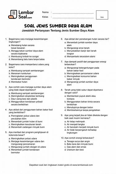 Gambar Soal Jenis Sumber Daya Alam