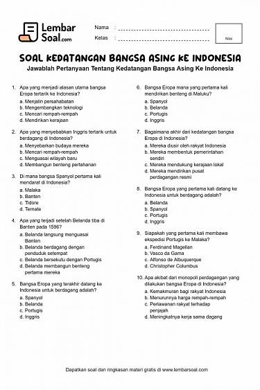Gambar Soal Kedatangan Bangsa Asing Ke Indonesia