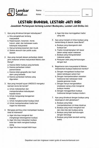 Gambar Soal Lestari Budayaku, Lestari Jati Diriku