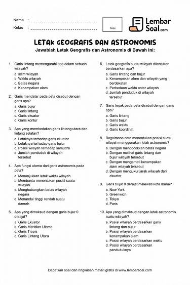 Gambar Soal Letak Geografis dan Astronomis