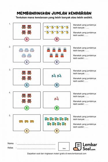 Gambar Soal Mencari Jumlah Kendaraan yang  Lebih Banyak atau Sedikit