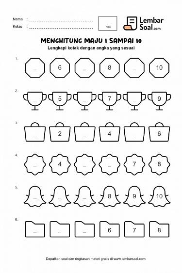 Gambar Soal Menghitung Maju 1 sampai 10