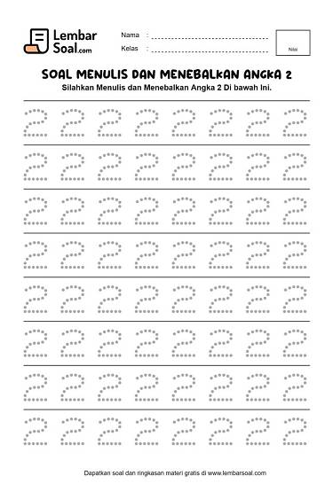 Gambar Soal Menulis dan Menebalkan Angka 2