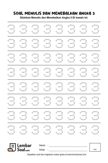 Gambar Soal Menulis dan Menebalkan Angka 3