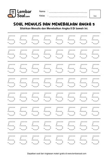 Gambar Soal Menulis dan Menebalkan Angka 5