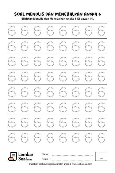 Gambar Soal Menulis dan Menebalkan Angka 6