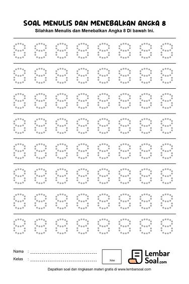 Gambar Soal Menulis dan Menebalkan Angka 8