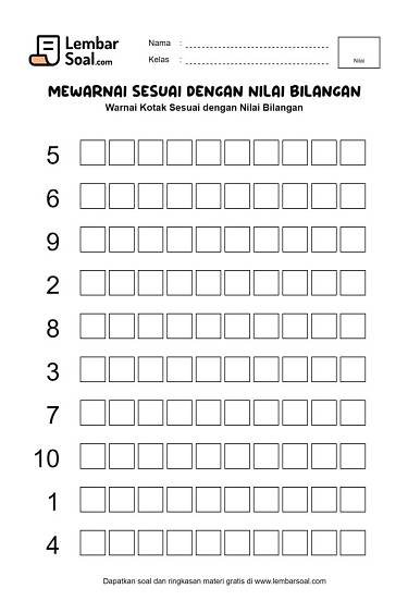 Gambar Soal Mewarnai Sesuai dengan Nilai Bilangan