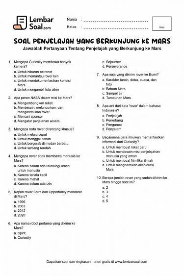 Gambar Soal Penjelajah yang Berkunjung ke Mars
