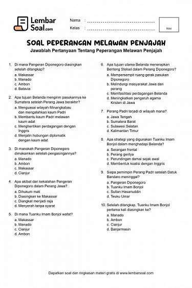 Gambar Soal Peperangan Melawan Penjajah