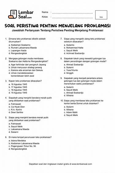 Gambar Soal Peristiwa Penting Menjelang Proklamasi