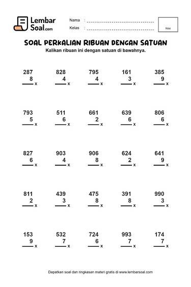 Gambar Soal Perkalian Ribuan dengan Satuan