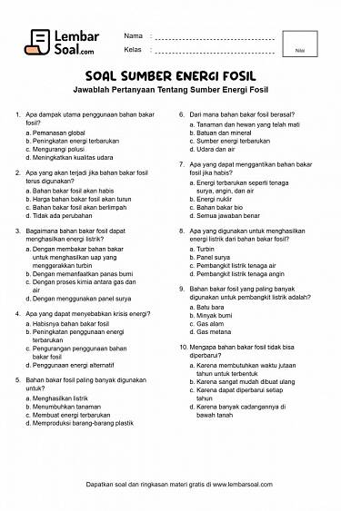 Gambar Soal Sumber Energi Fosil
