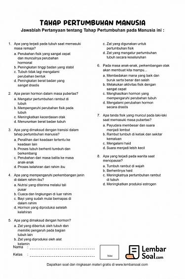 Gambar Soal Tahap Pertumbuhan pada Manusia