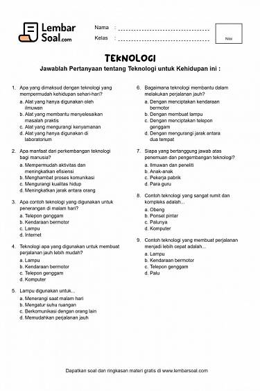 Gambar Soal Teknologi untuk Kehidupan