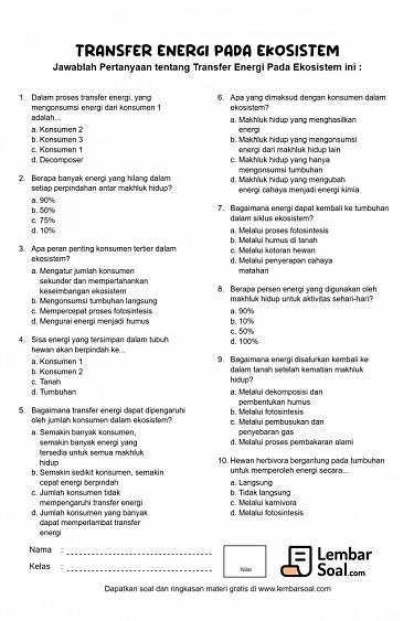 Gambar Soal Transfer Energi Pada Ekosistem