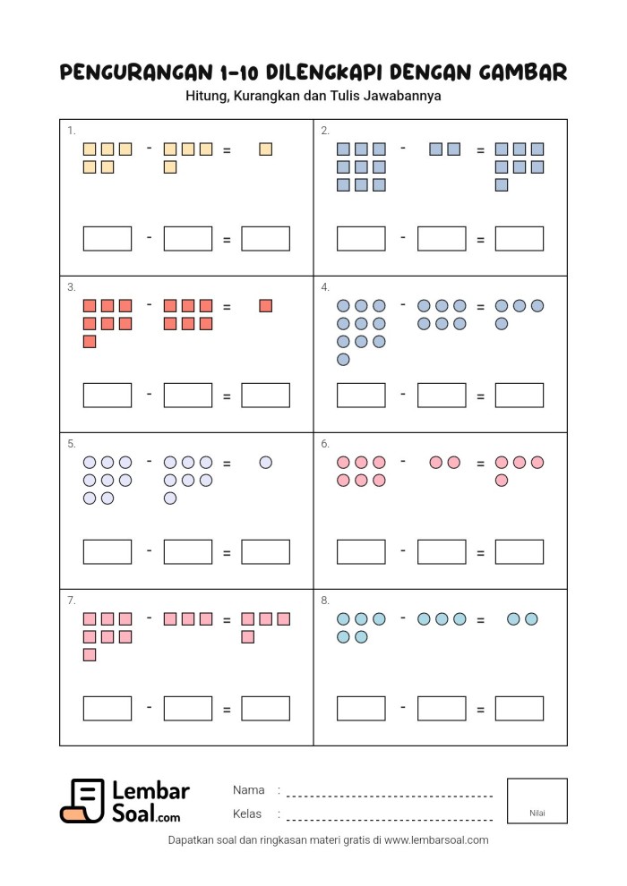 Gambar Soal Pengurangan 1-10 Dilengkapi dengan Gambar