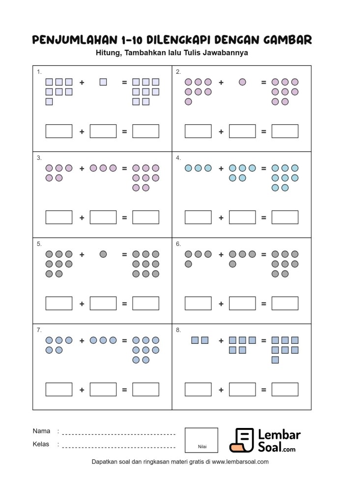 Gambar Soal Penjumlahan 1-10 Dilengkapi dengan Gambar