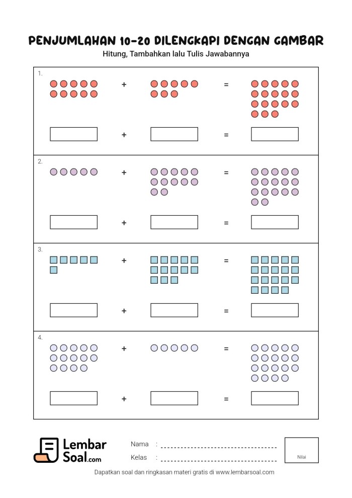 Gambar Soal Penjumlahan 10-20 Dilengkapi dengan Gambar
