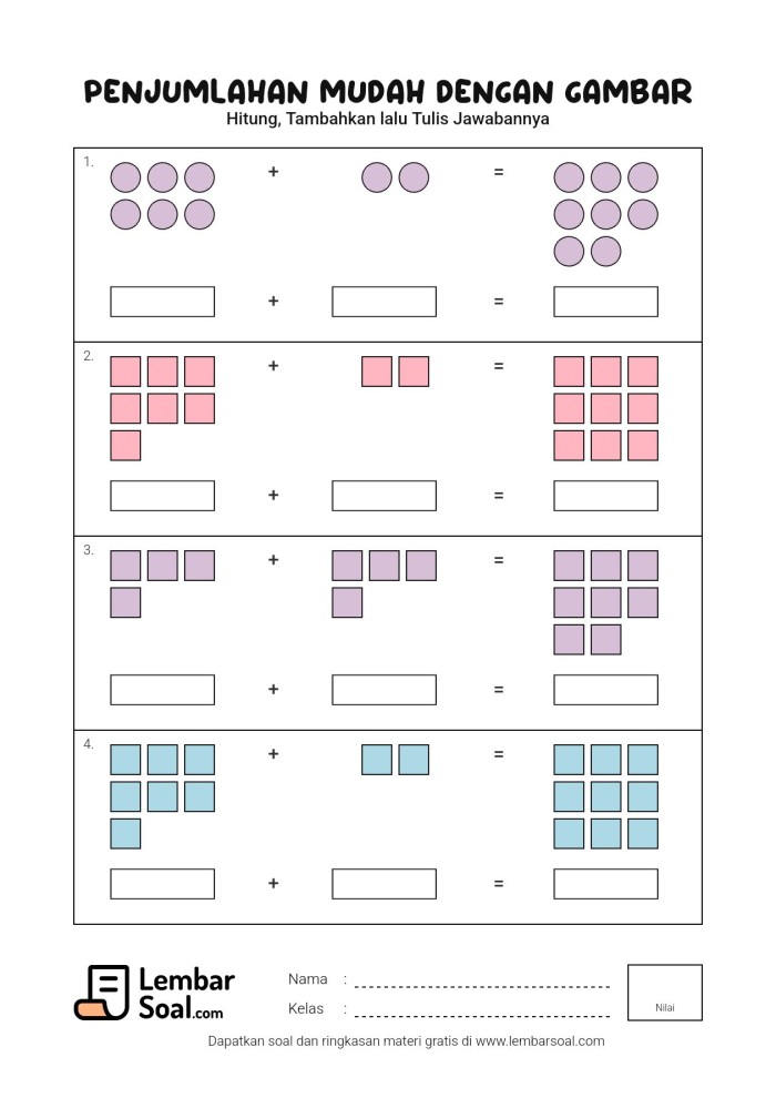 Gambar Soal Penjumlahan Mudah Dengan Gambar