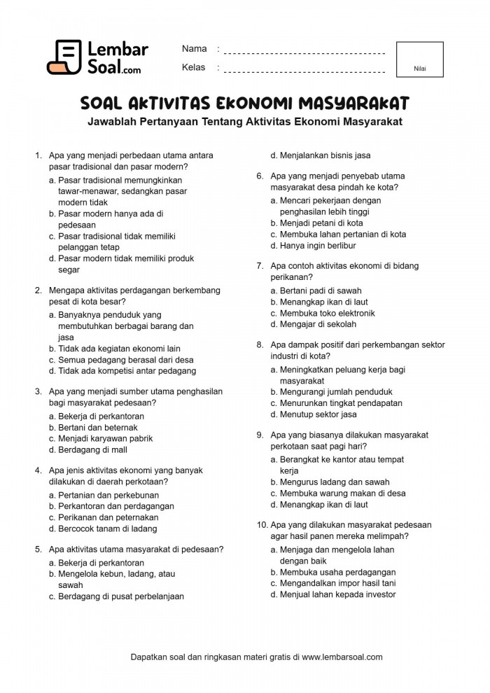 Gambar Soal Aktivitas Ekonomi Masyarakat