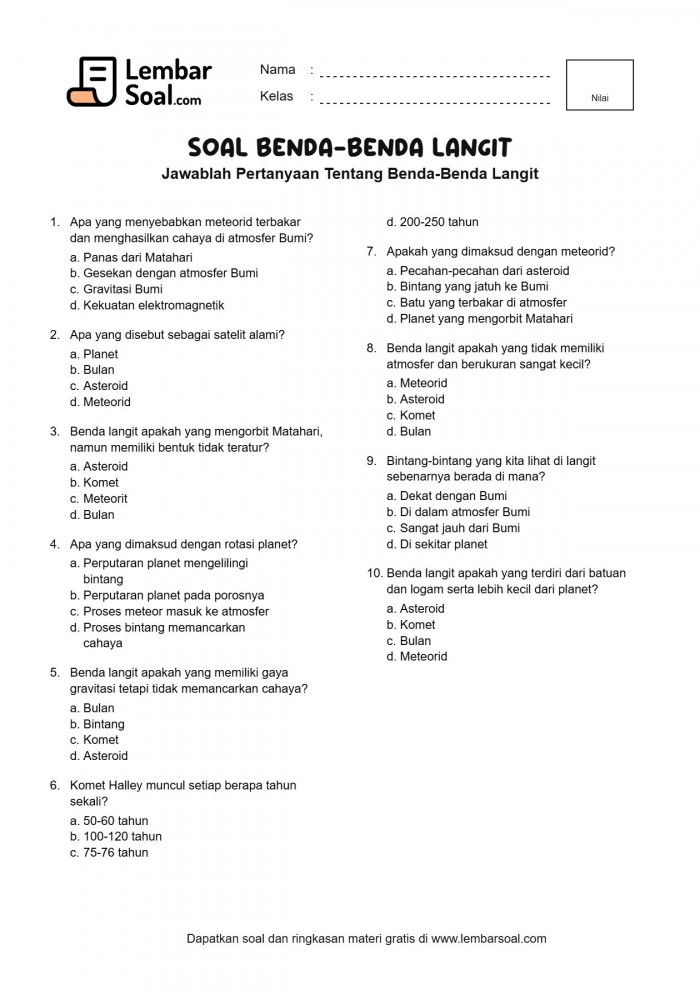 Gambar Soal Benda-Benda Langit