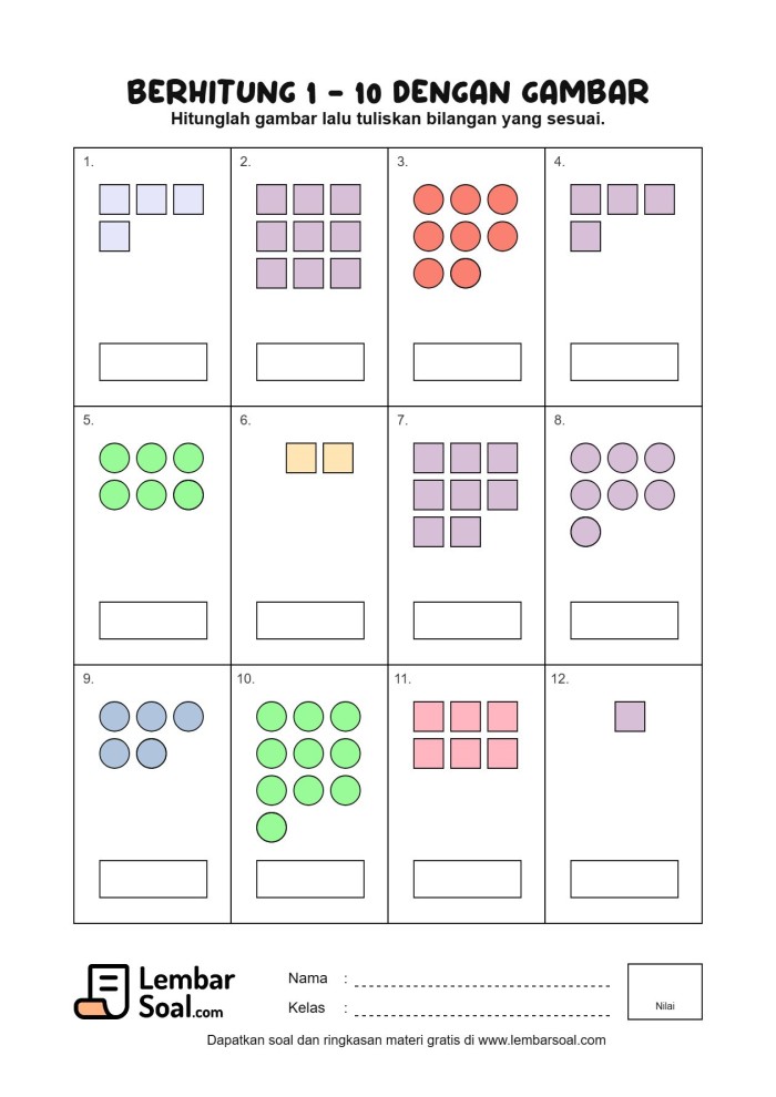 Gambar Soal Berhitung 1 - 10 dengan Gambar