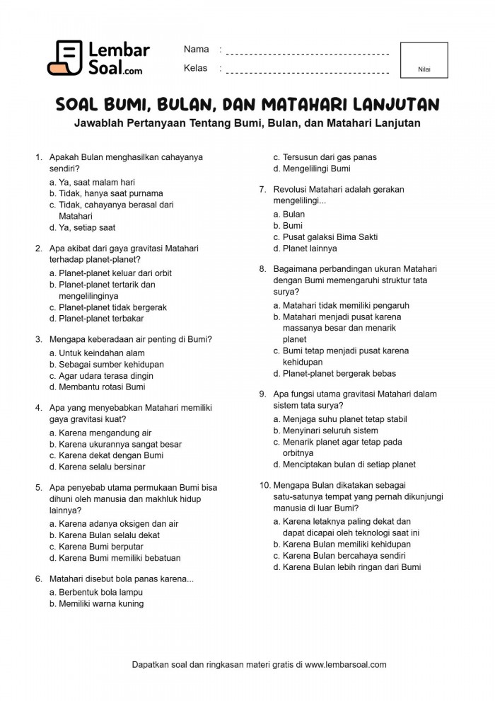 Gambar Soal Bumi, Bulan, dan Matahari Lanjutan