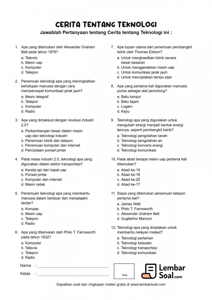 Gambar Soal Cerita tentang Teknologi