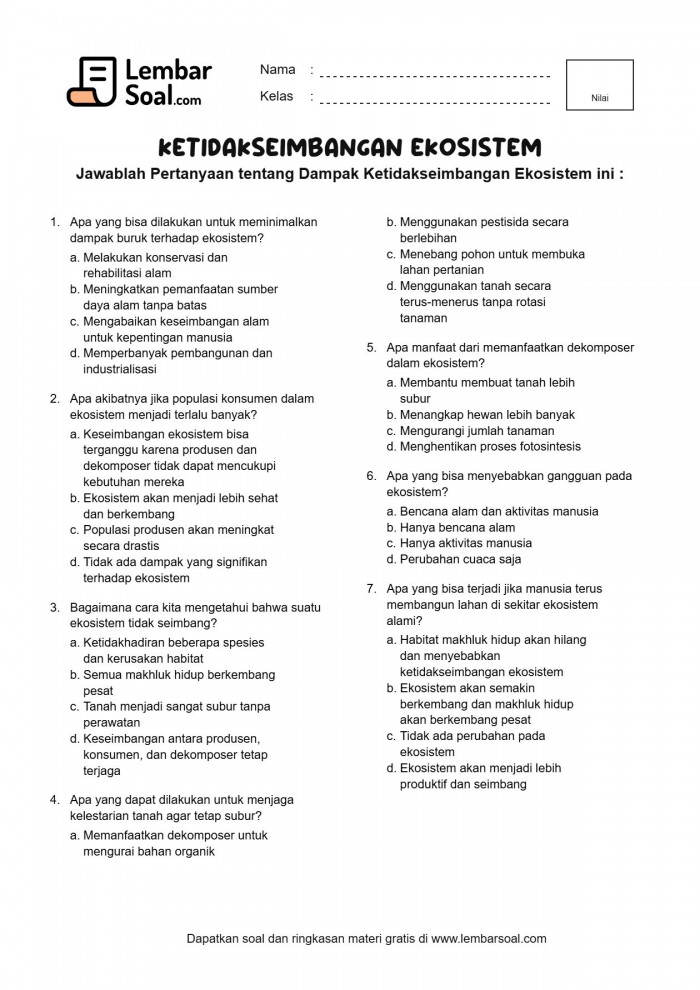Gambar Soal Dampak Ketidakseimbangan Ekosistem