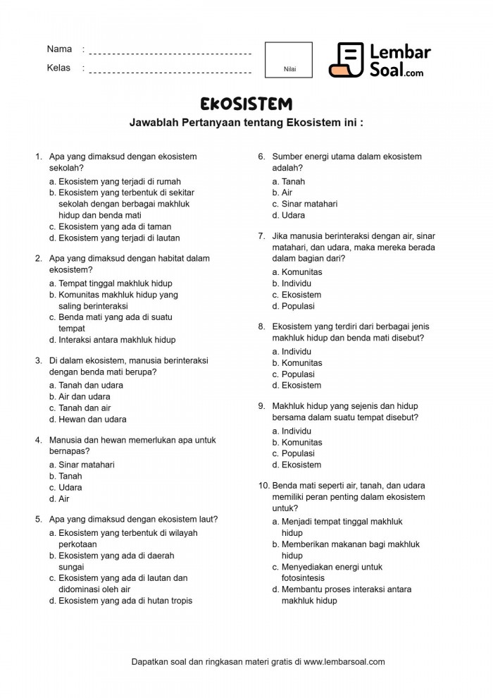 Gambar Soal Ekosistem