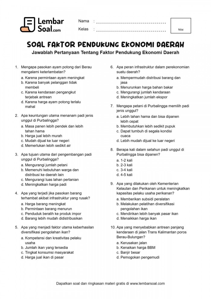 Gambar Soal Faktor Pendukung Ekonomi Daerah