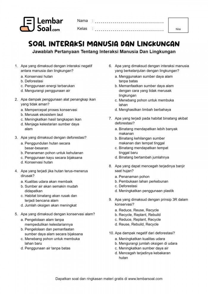 Gambar Soal Interaksi Manusia Dan Lingkungan