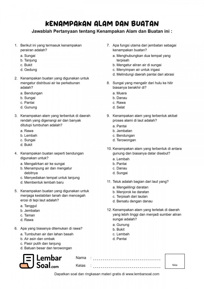 Gambar Soal Kenampakan Alam dan Buatan